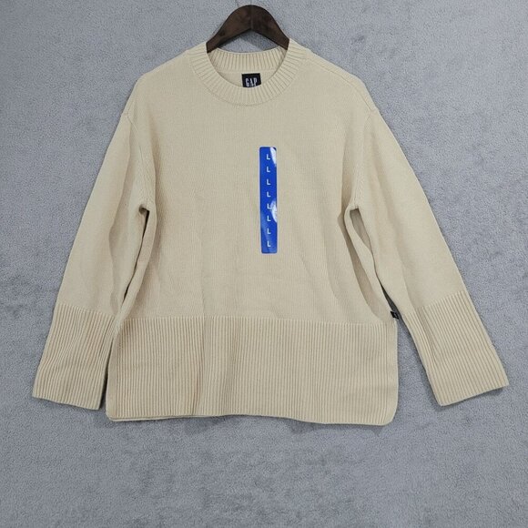 NEW Gap Womens Beige Cotton Knit Pullover Sweater L Long Sleeve Crewneck… - Picture 1 of 8